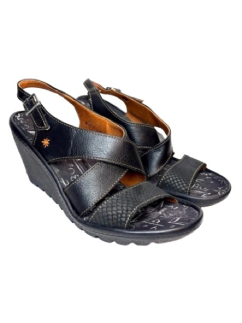 The Art Company Black Leather Wedge Sandals (40)